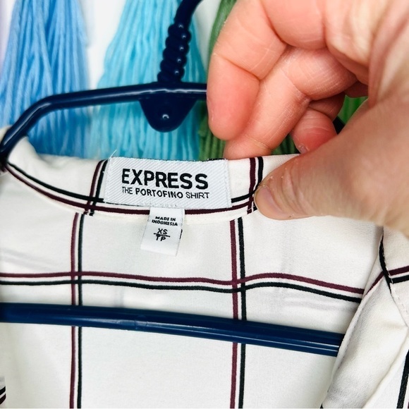 Express White Plaid Double Breasted Portofino Dress Shirt Size Extra Small - Picture 6 of 13